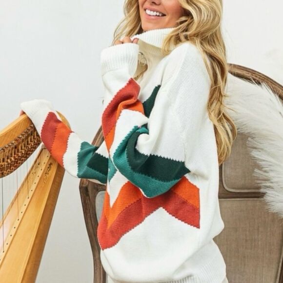 BiBi Multi Color Chevron Pattern Sweater Size L - Picture 3 of 16